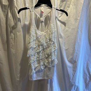 White lace front tank top